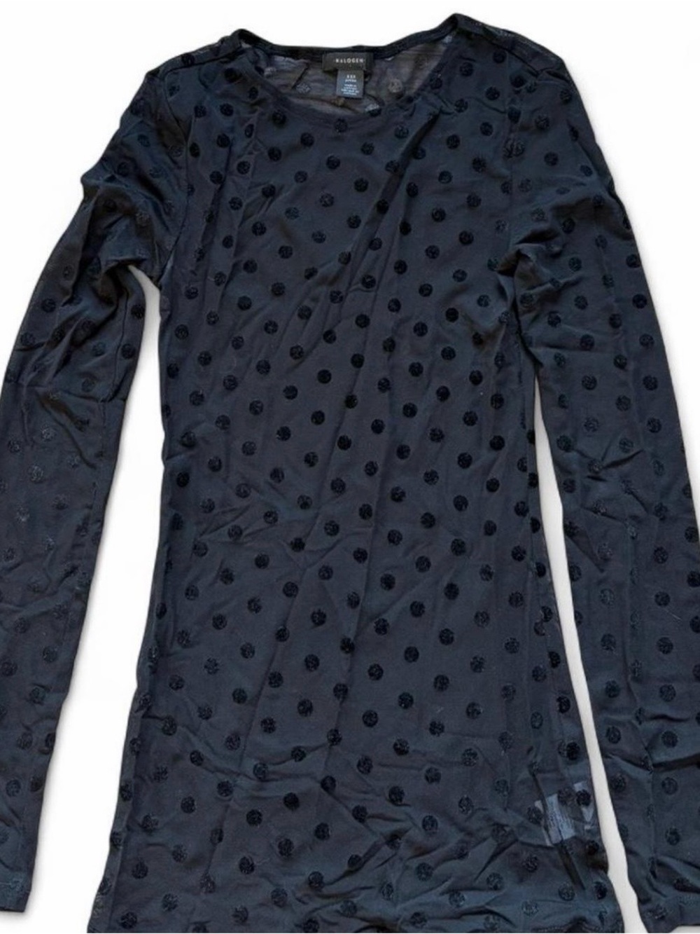 Halogen Black Sheer Polka Dot Long Sleeve Top